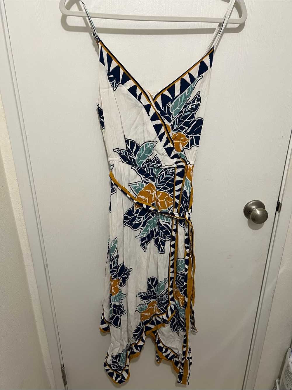 Nine West Floral Wrap Dress with Mustard Trim Small